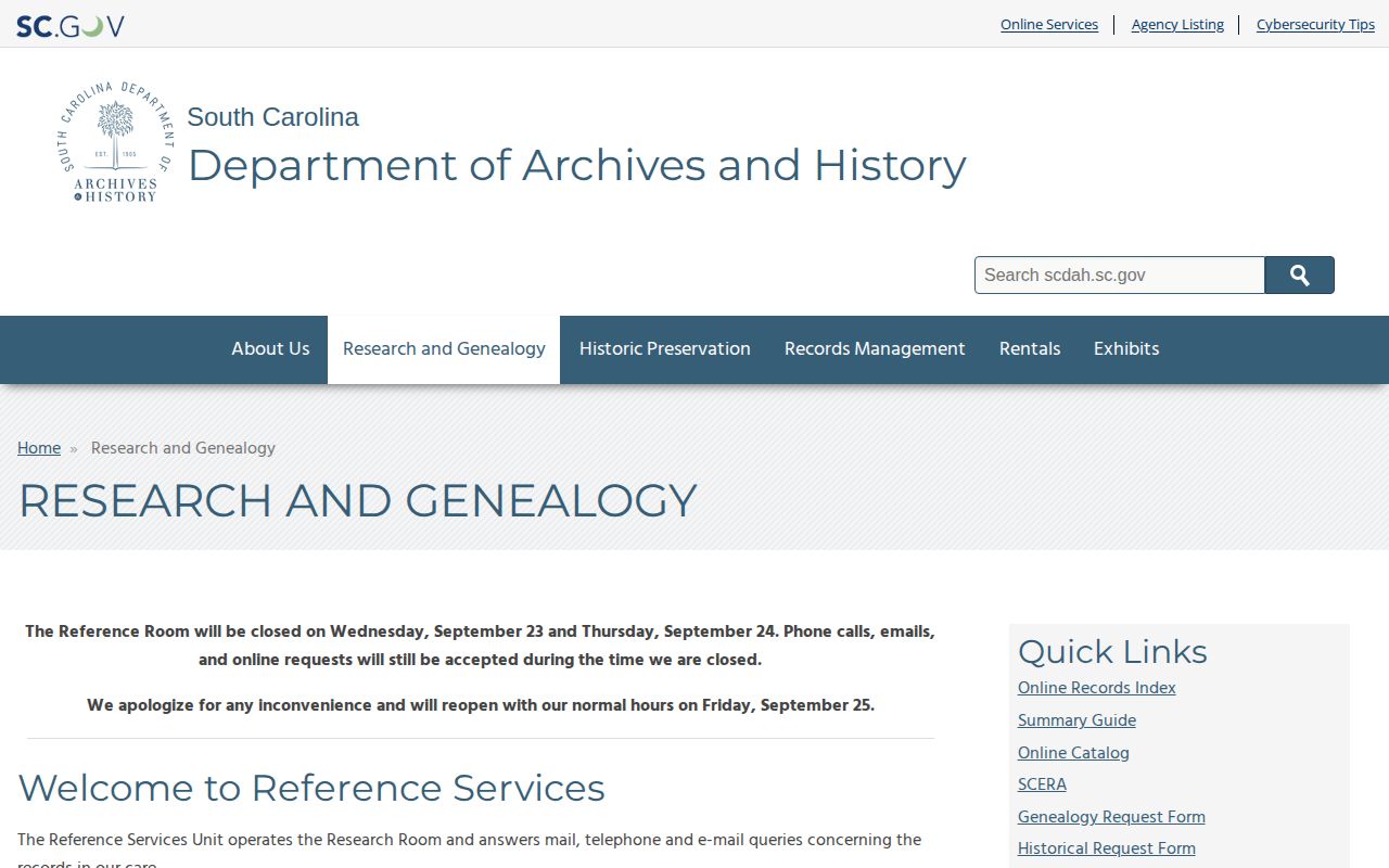 South Carolina archive research route for old court and arrest records