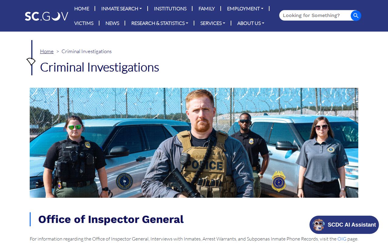 South Carolina Department of Corrections criminal investigations contact and safety information