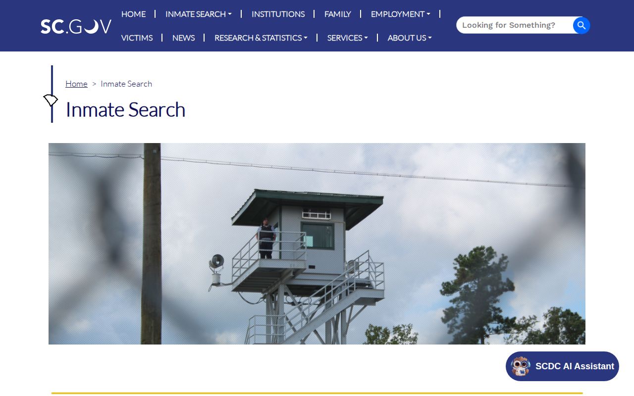 South Carolina Department of Corrections public search disclaimer and custody scope